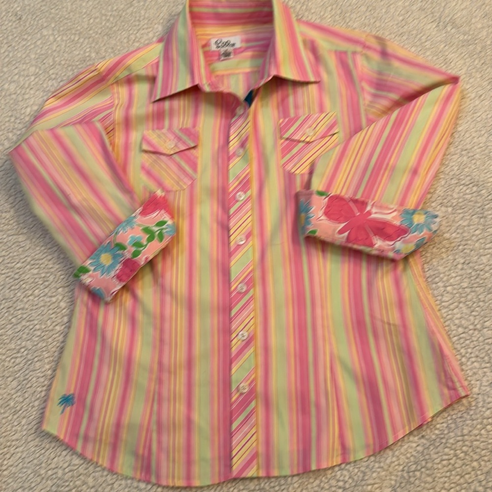 LILY PULITZER WHITE LABEL BLOUSE BEAUTIFUL LILY DETAILS LIKE NEW - Picture 13 of 16